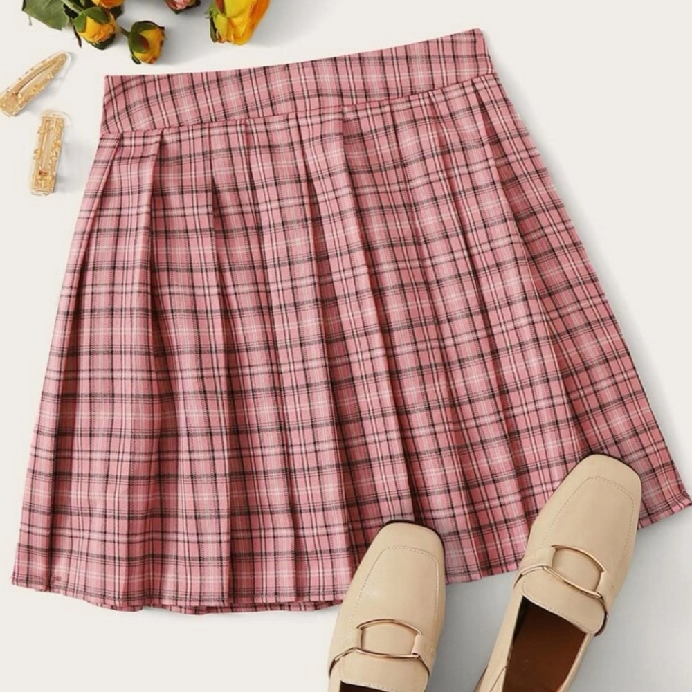 3 SHEIN Zipper Tartan Plaid Pleated Skater Skirt Bundle of Three